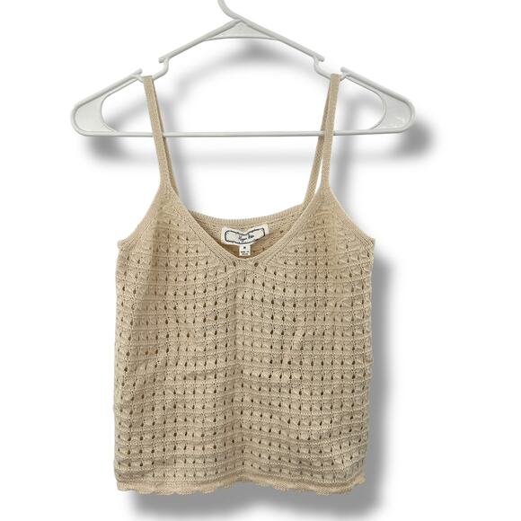 NEW Hippie Rose Tan Crochet Knit Sweater Tank Top Size Medium Festival Boho Crop - Picture 1 of 7